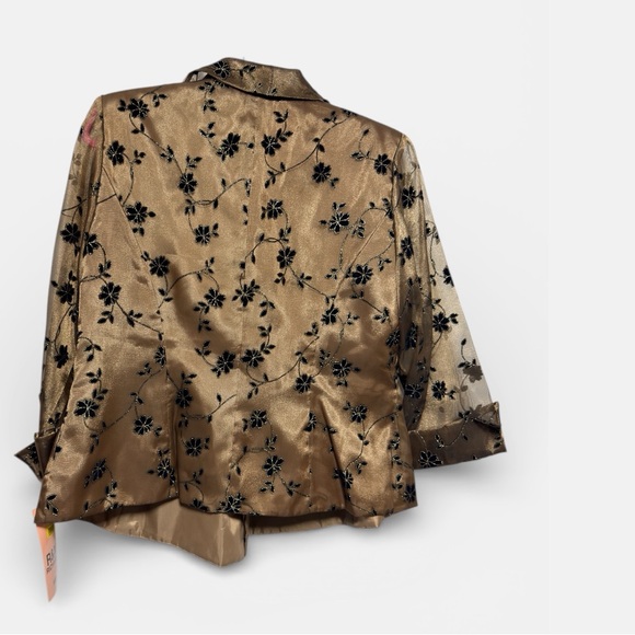 R&M Richards Gold Black Floral Embroidered Sheer Jacket Blazer 14W NWT - Picture 2 of 10